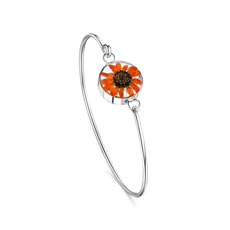 Sterling Silver Sunflower Bangle with Real Flowers