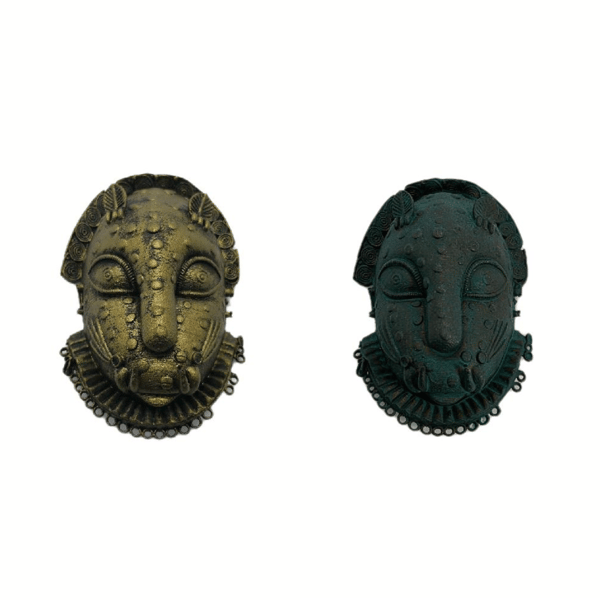 leopard mask fridgemagnet, benin bronze decoration, african tribal art, animal 