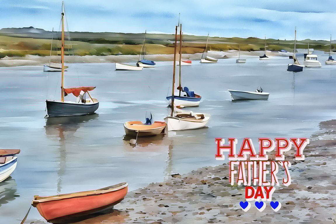 Happy Father's Day Norfolk Coast Boats Harbour A5 Greeting Card 