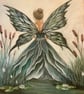 Original A2 Pastel Drawing – Dragonfly Fairy Stillwater Nature Wall Art
