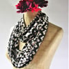 Black and White Jersey Infinity Double Loop Scarf in an abstract print