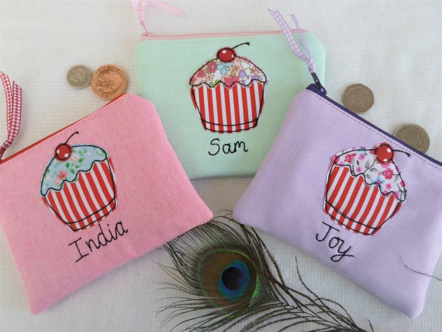 Personalised Cupcake Wallet - Purse or Pouch with Choice of Fabric & Custom Name