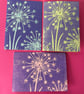 Set of 3 Handmade Allium Linocut Cards - Gem Embellished Botanical Original Art 