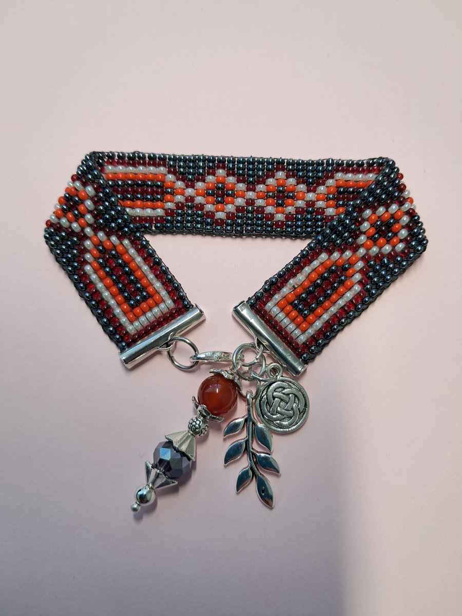 Handmade Bead loom Bracelet with Charms