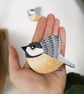 Coal tit wall hanging, miniature flying bird decoration, british birds art.