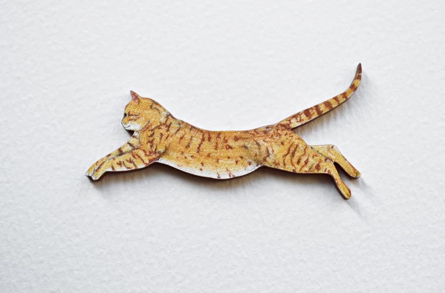 Ginger Tabby Cat Brooch,  Illustrated Wooden Jewellery,  eco friendly gift