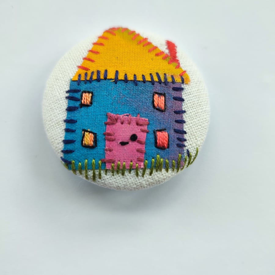 Blue House Brooch 
