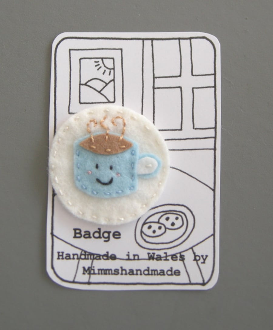 pin badge, brooch  handmade cup of tea or coffee cup