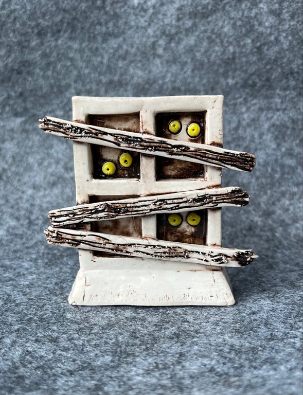 Ceramic Spooky Boarded Up Creepy Cute Halloween Window 