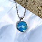 Blue Abstract Design Pendant Necklace - Unisex 18" Silver Chain