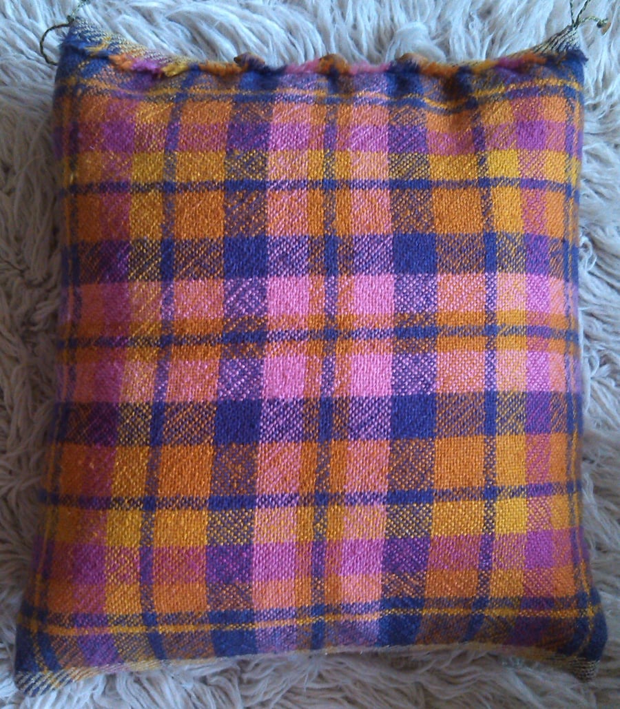 Plant and cochineal dyed check wool cushion