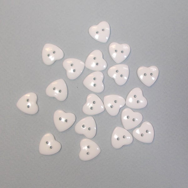 White Acrylic two hole heart buttons 15mm by 14mm - pack of 20
