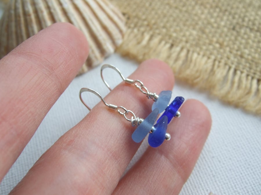 Scottish blue sea glass earrings, sterling silver blue sea glas jewelry