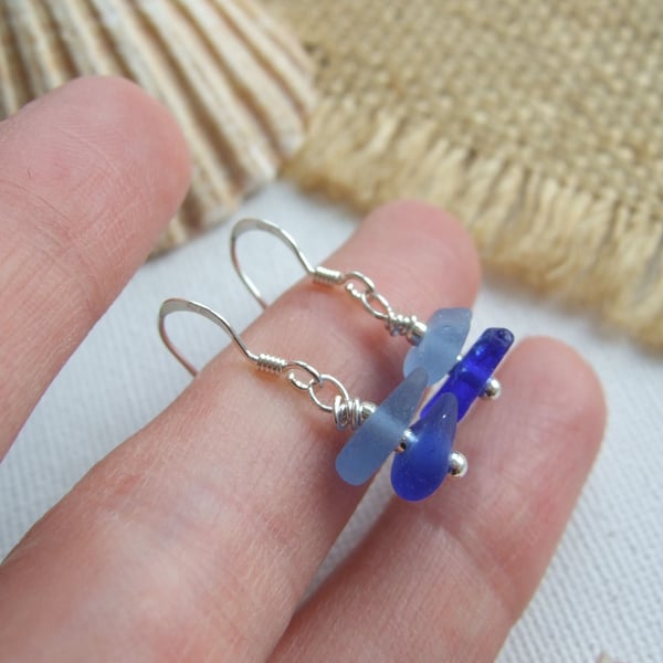 Scottish blue sea glass earrings, sterling silver blue sea glas jewelry