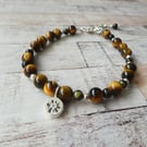 Tigers Eye Stacking Bracelet, Sterling Silver Tiger's Eye Charm Bracelet
