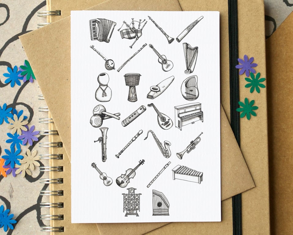 Musical Instruments Alphabet Greetings Card