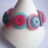 Turquoise and pink button bracelet 