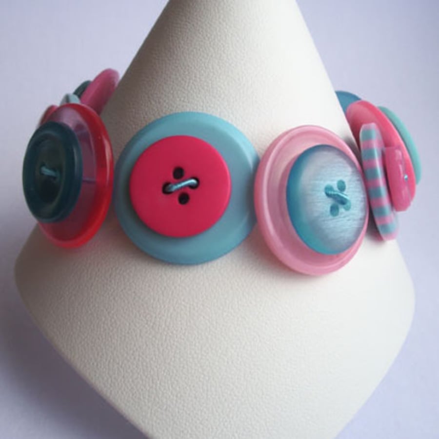 Turquoise and pink button bracelet 