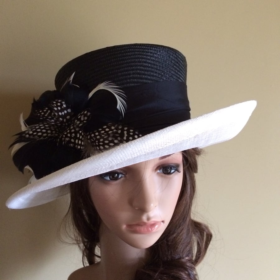 Bespoke Black & white hat mother of the bride, weddings,races