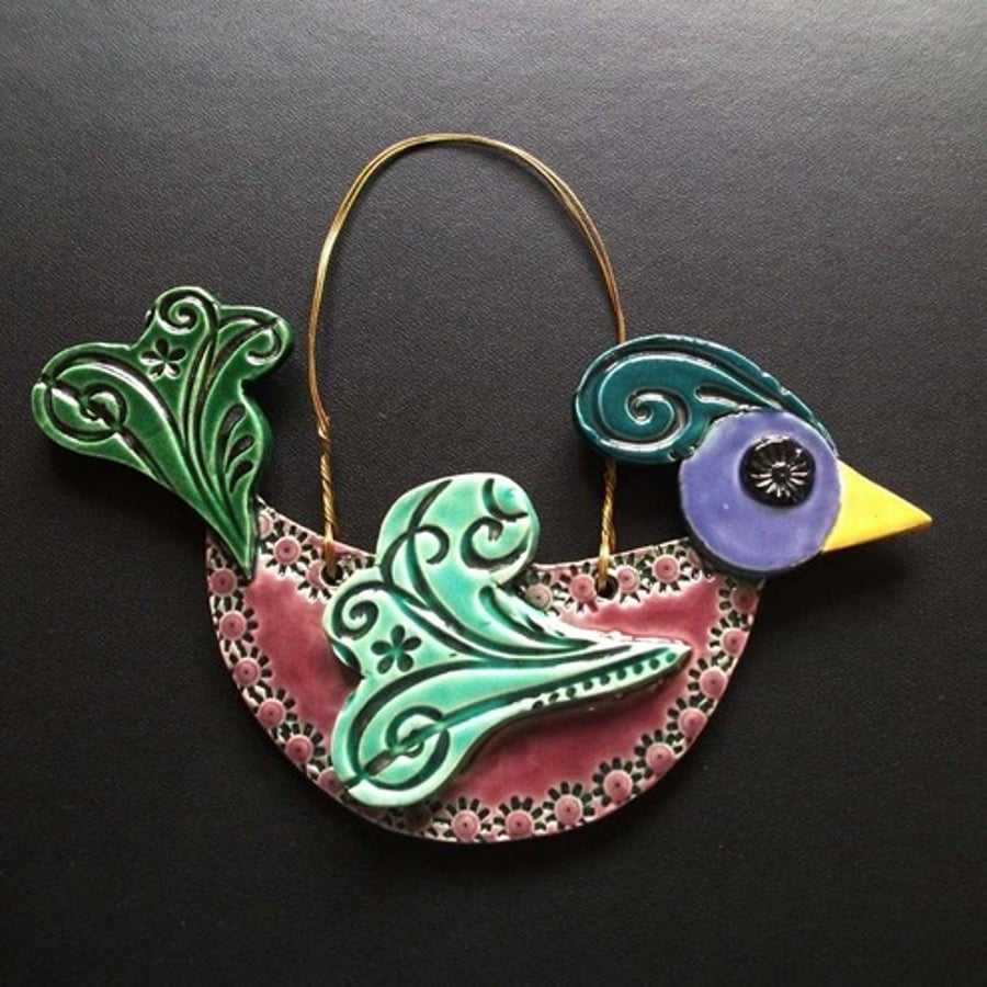 Patterned bird - ceramic decoration