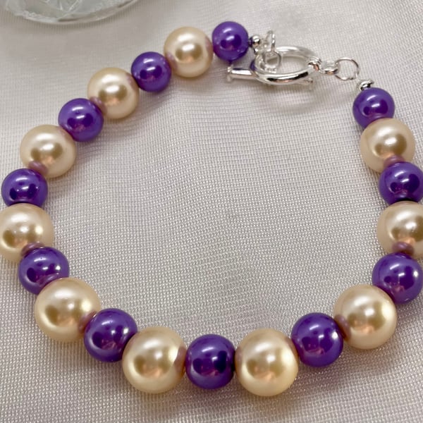 Rich Cream Pearl Bead Toggle Bracelet 