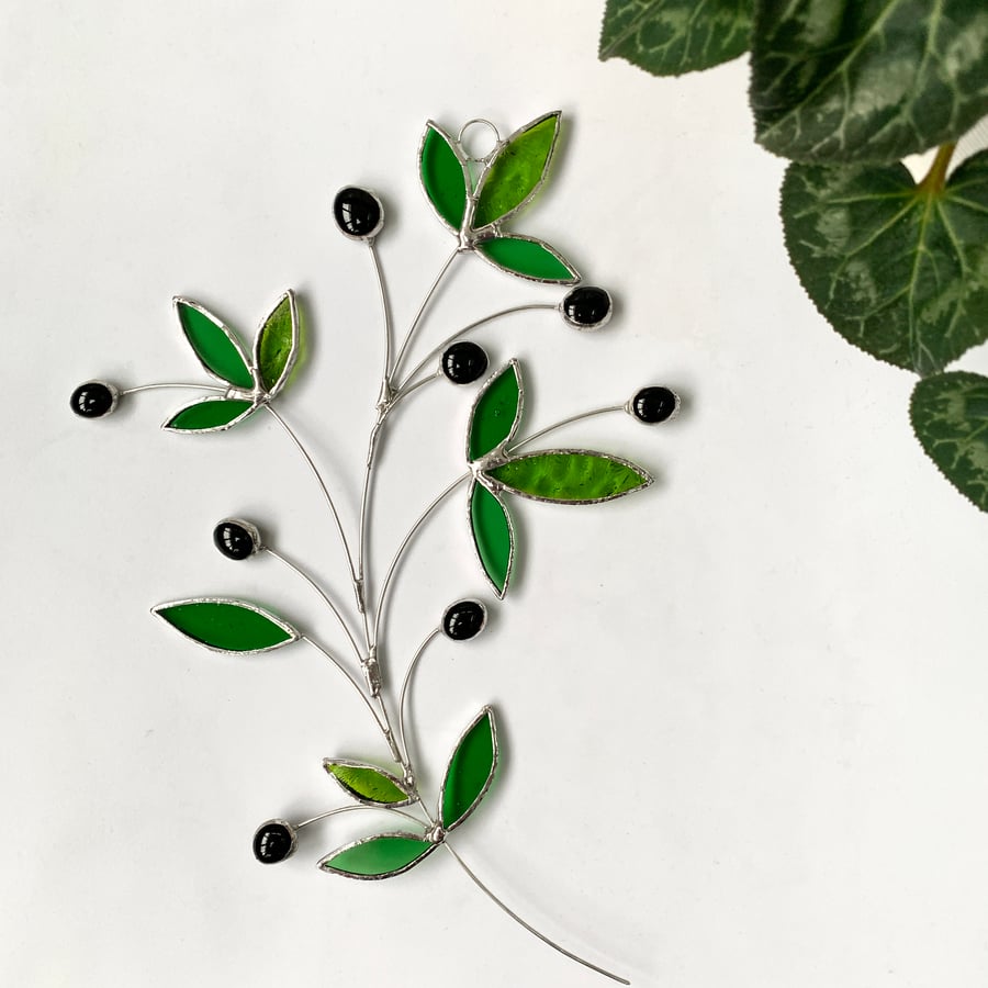 Stained Glass Olive Branch Suncatcher - Handmade Window Decoration 