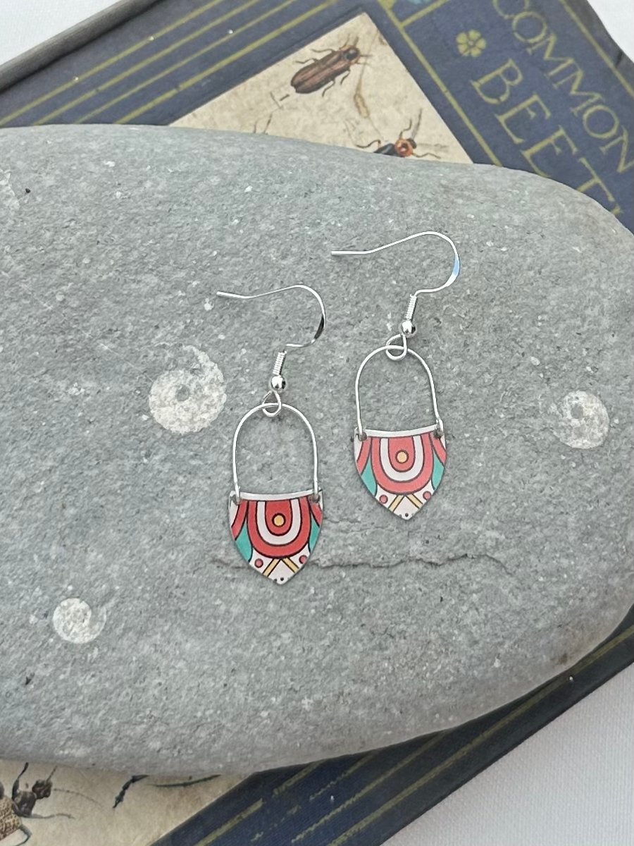 Mandala style recycled tin earrings 
