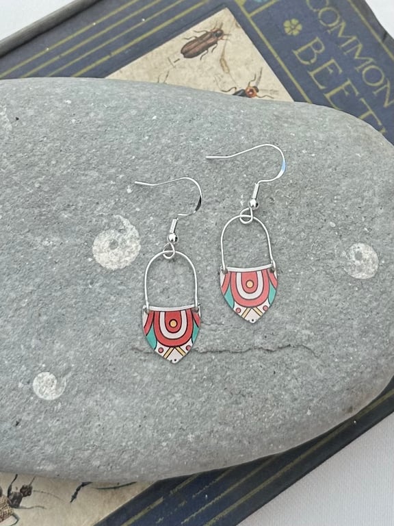 Mandala style recycled tin earrings 