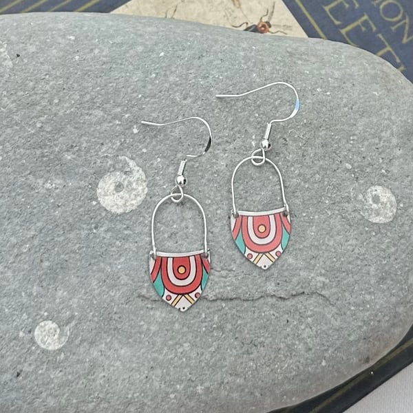 Mandala style recycled tin earrings 
