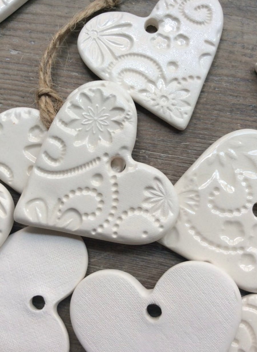 Handmade Ceramic flower white heart gift tags Folksy