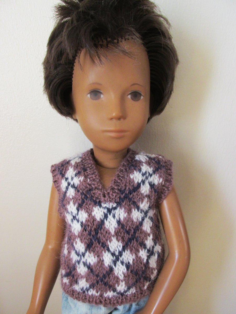 Hand Knitted Sweater for Sasha Doll, Fair Isle Tank Top, Knitted Vest, Alpaca