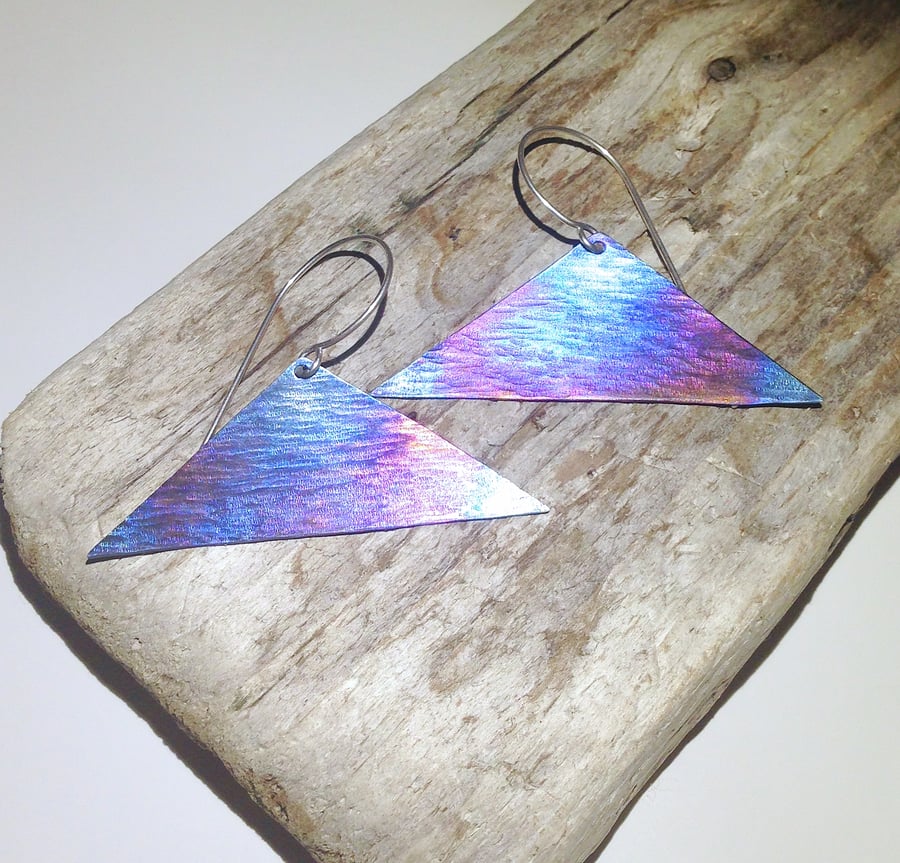  Handmade Coloured Titanium Wide Triangular Earrings - UK Free Post