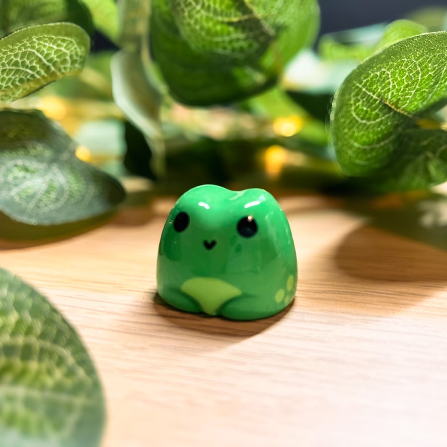 Little Frog Desk Buddy, Handmade Polymer Clay Figurine, Shelf Décor