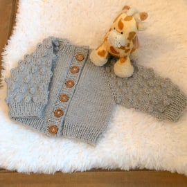 Beige Baby Cardigan with Bobble Sleeves 