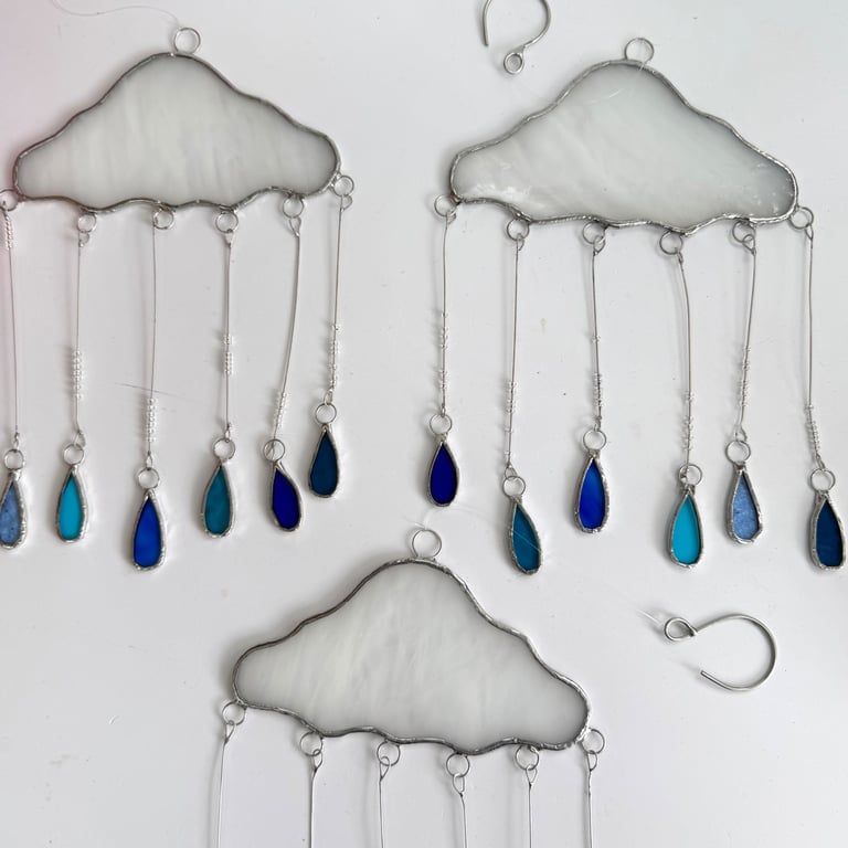 Stained Glass Large Rain Cloud - Handmade Hanging Window Decoration