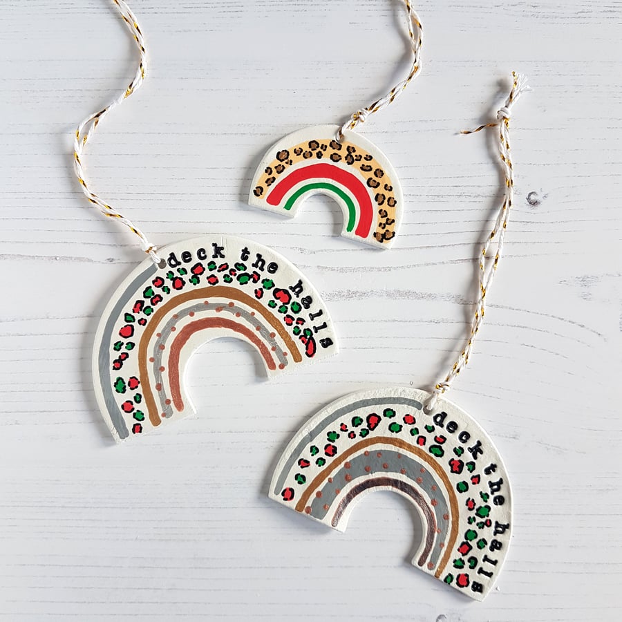 Christmas Rainbow "Deck The Halls" painted hanging decoration, one supplied