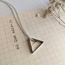 Double Triangle charm necklace - geometric mixed metals on silver - modern