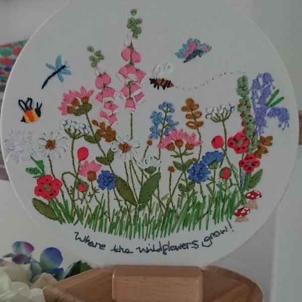 Botanical wildflowers embroidery picture, Wall Decoration 