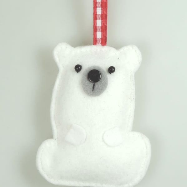 Polar Bear Felt Hanging Decoration, Twig Tree, Felt Handmade White snow bear