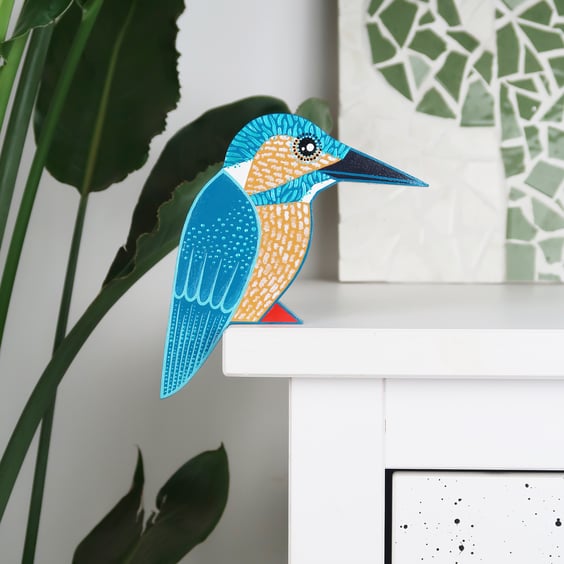 Kingfisher door topper, British birds wall art, bird lovers gift idea.