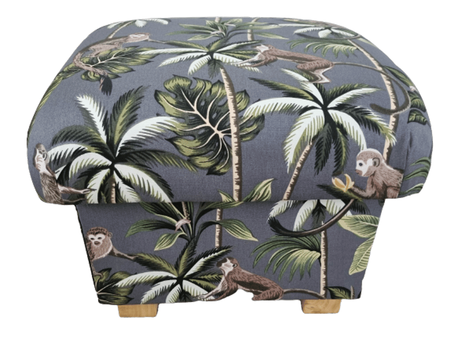 Storage Footstool Fryetts Monkeys Grey Fabric Pouffe Animals Monkeys Jungle