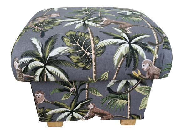 Storage Footstool Fryetts Monkeys Grey Fabric Pouffe Animals Monkeys Jungle