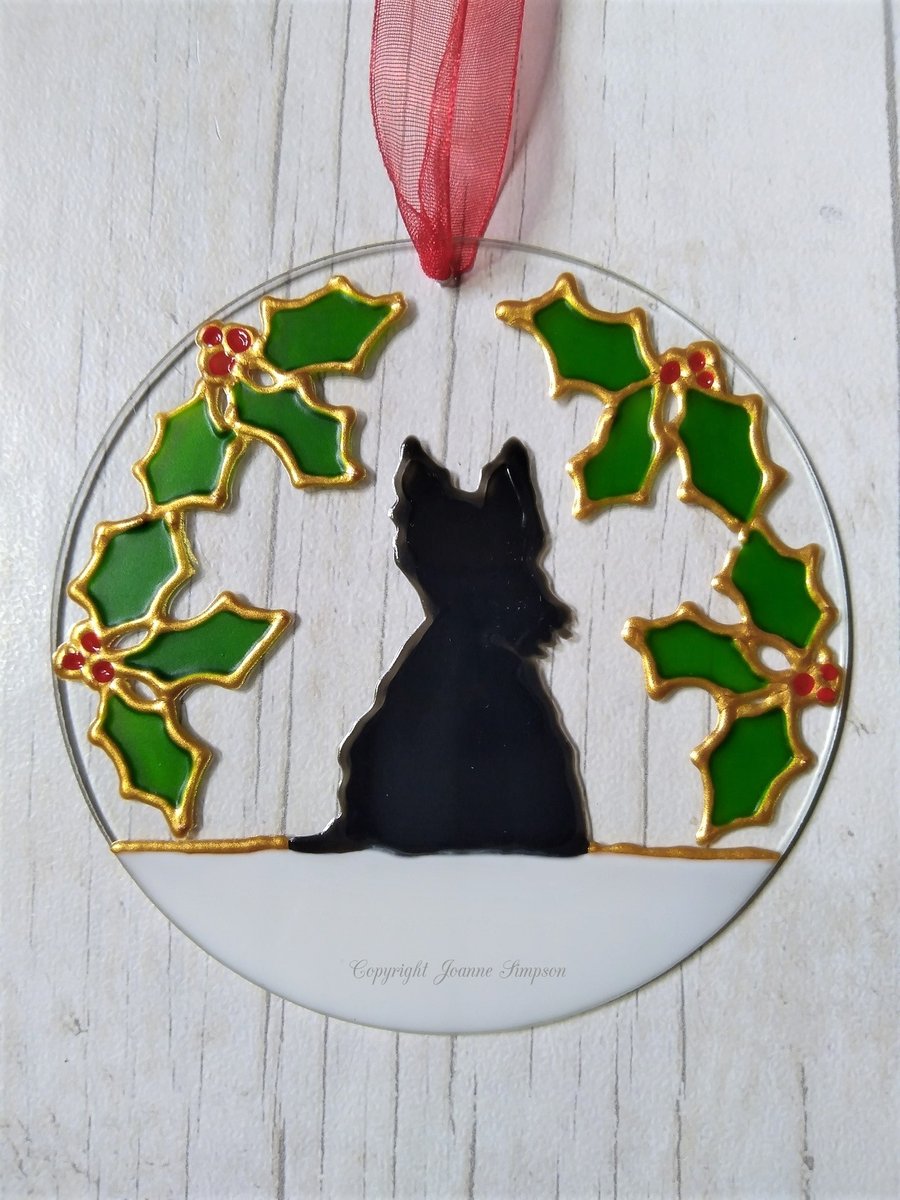 Scottie dog and Holly Christmas decoration