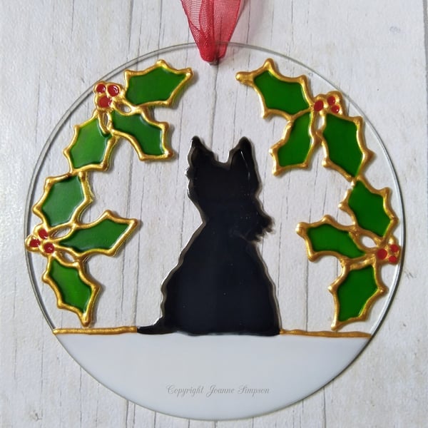 Scottie dog and Holly Christmas decoration