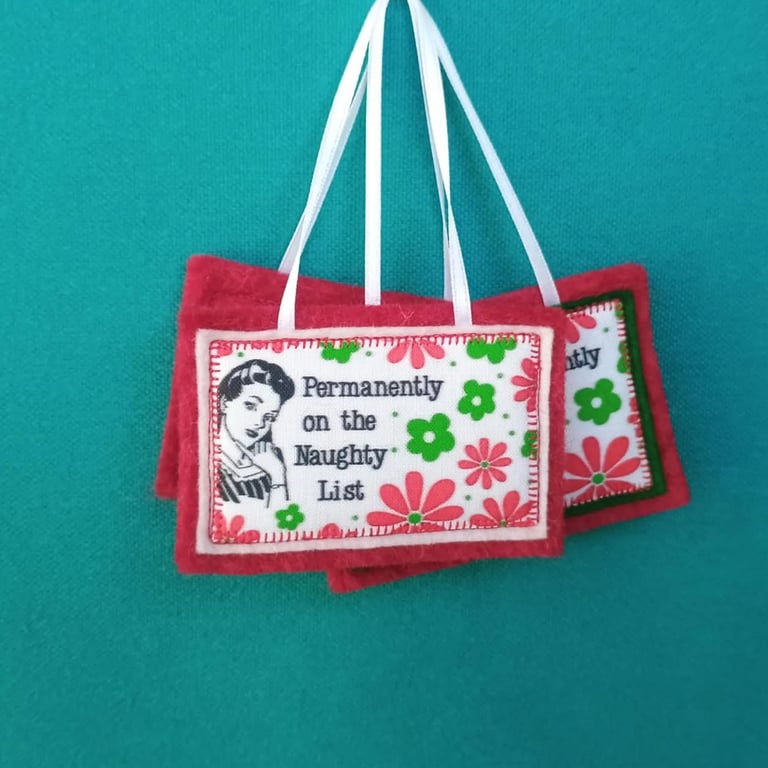 Christmas Decoration Naughty List Retro Woman - Vintage textile ornament
