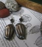 Trilobite Fossil Drop Polymer Clay Earrings, Bronze Pewter Clay Geology Earrings - Image 1