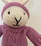 Knitted Rabbit in Pink Jumper and Grey Tousers - Image 2