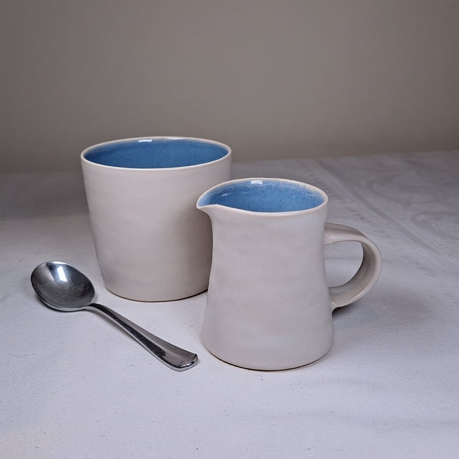 Small ceramic jug - glazed in grey blue and off white 