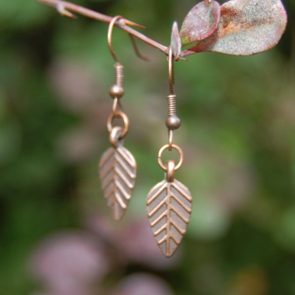 Copper & Bronze Leaf Earrings - Woodland Inspired Autumn Jewellery