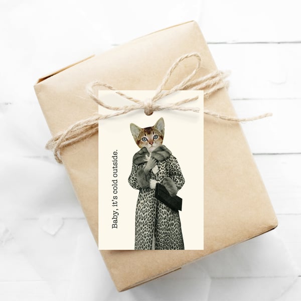 Set of 12 Cat Gift Tags - Baby, it's Cold Outside